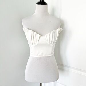 Kiki Riki Off White Strapless Ruffle Bustier Crop Top - Small